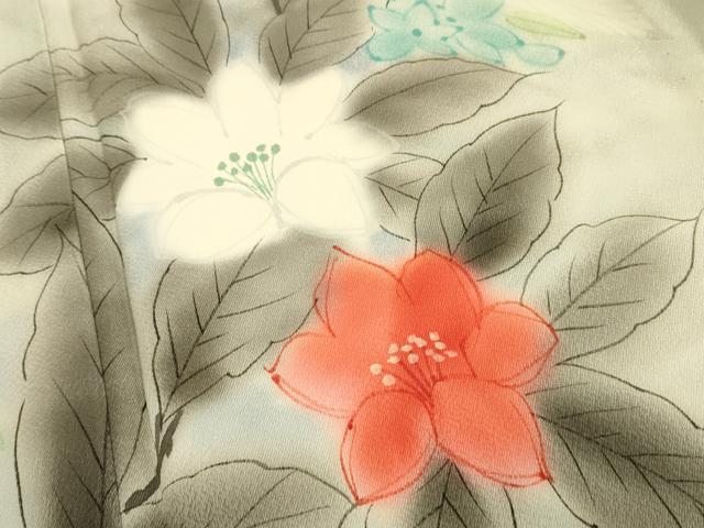 平和屋着物▽訪問着 単衣 手描き 草花文 暈し染め 正絹 逸品 DABF5899du