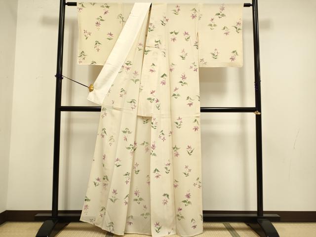 平和屋着物▽上質な小紋 単衣 手描き 草花文 正絹 逸品 DABF5905du