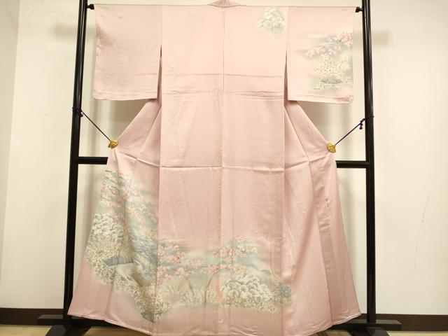 平和屋着物▽訪問着 単衣 作家物 流水樹林花文 暈し染め 正絹 逸品 未使用 DABF5917du