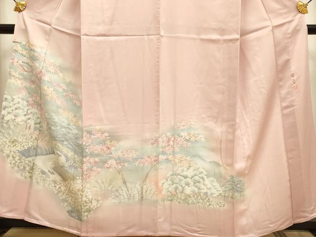 平和屋着物▽訪問着 単衣 作家物 流水樹林花文 暈し染め 正絹 逸品 未使用 DABF5917du
