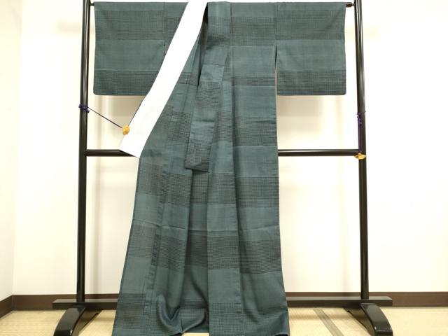 平和屋着物▽上質な紬 単衣 格子 正絹 逸品 DABF5918du