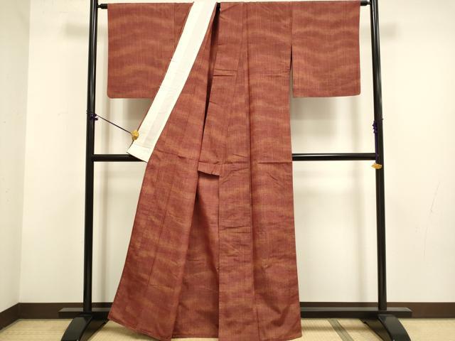 平和屋着物▽上質な紬 単衣 霞文 正絹 逸品 DABF5920du