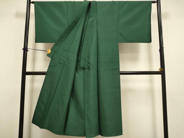 平和屋着物▽男性 色紋付 単衣 紬地 濃い木賊色 正絹 逸品 DABF5932du