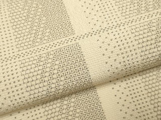 平和屋着物▽本塩沢 単衣 110亀甲 格子 証紙付き 正絹 逸品 DABF5942du