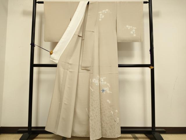 平和屋着物▽鎌倉友禅 坂井教人 日本工芸会正会員 訪問着 単衣 刺繍 流水飛鳥楓文 金彩 正絹 逸品 DABF5944du