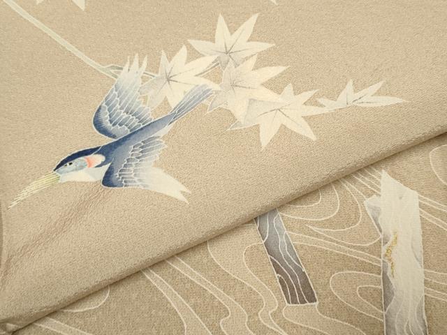 平和屋着物▽鎌倉友禅 坂井教人 日本工芸会正会員 訪問着 単衣 刺繍 流水飛鳥楓文 金彩 正絹 逸品 DABF5944du