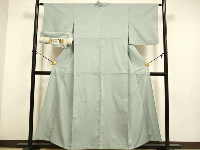 平和屋着物▽本塩沢 単衣 利休鼠色 証紙付き 正絹 逸品 DABF5946du