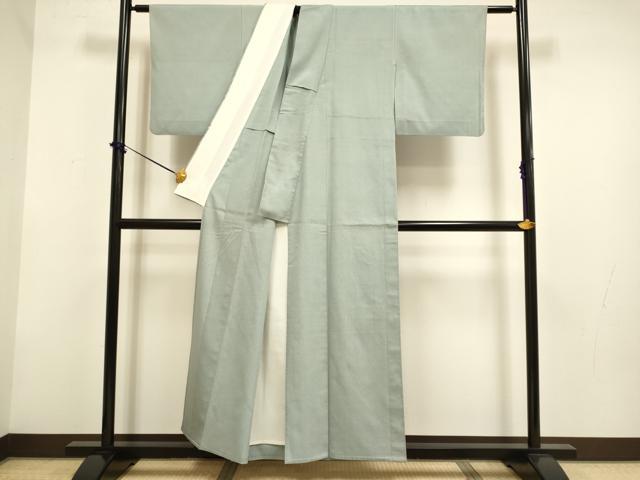 平和屋着物▽本塩沢 単衣 利休鼠色 証紙付き 正絹 逸品 DABF5946du