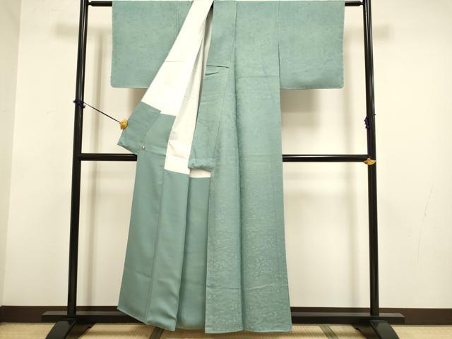 平和屋着物▼上質な色無地 風景花地紋 千草色 さが美扱い 正絹 逸品 未使用 DABF5954du