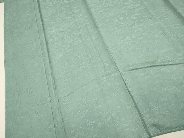 平和屋着物▼上質な色無地 風景花地紋 千草色 さが美扱い 正絹 逸品 未使用 DABF5954du