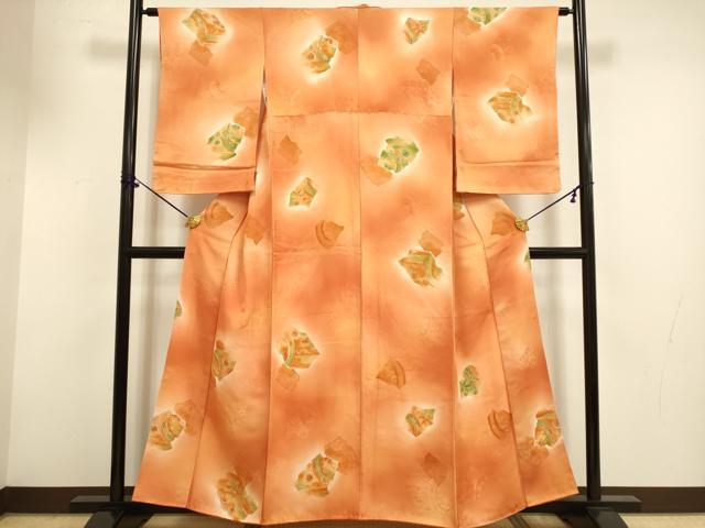 平和屋着物▼上質な小紋 破れ色紙花文 暈し染め 地紋起こし 正絹 逸品 DABF5978du