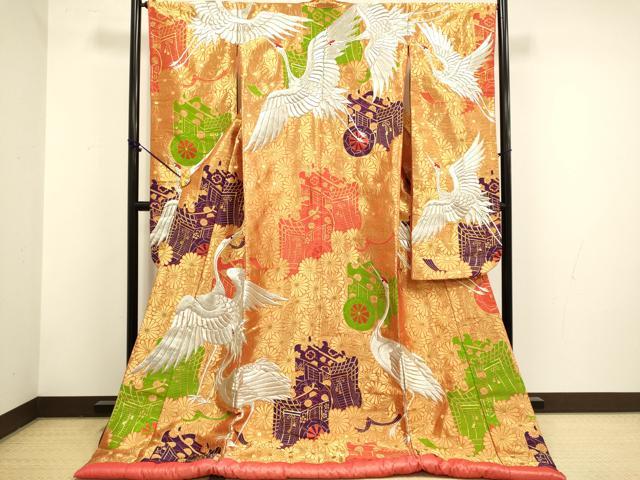 平和屋本店●色打掛 お引きずり 結婚式 和装 婚礼 神社挙式 花嫁 総刺繍 金銀糸 御所車飛鶴花文 逸品 DABF5990du