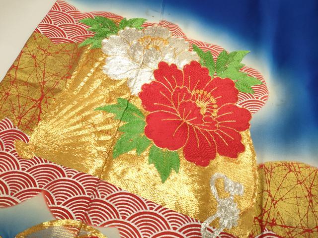 平和屋本店●お引きずり・お引き摺り・引き振袖 和装 結婚式 舞妓 芸妓 芸者 衣装 駒刺繍 総刺繍 扇花文 暈し染め 金銀彩 逸品 DABF5991du