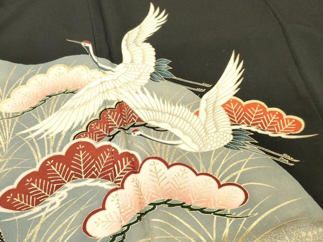 平和屋着物■豪華黒留袖 飛鶴松文 金彩 正絹 逸品 DABF6037zy