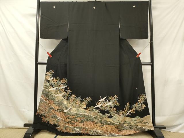 平和屋着物■豪華黒留袖 作家物 駒刺繍 飛鶴松文 金彩 鈴乃屋扱い 正絹 逸品 DABF6039zy