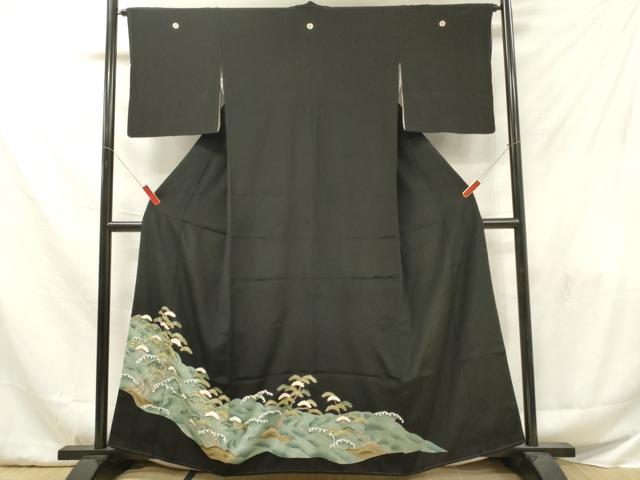平和屋着物■豪華黒留袖 駒刺繍 立波松文 金彩 正絹 逸品 DABF6045zy