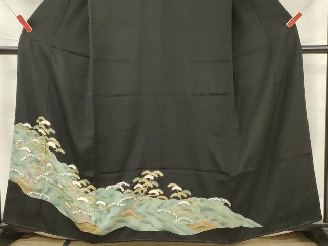 平和屋着物■豪華黒留袖 駒刺繍 立波松文 金彩 正絹 逸品 DABF6045zy