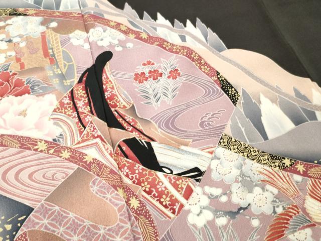 平和屋着物■豪華黒留袖 駒刺繍 人物鳳凰花文 金彩 正絹 逸品 DABF6055zy