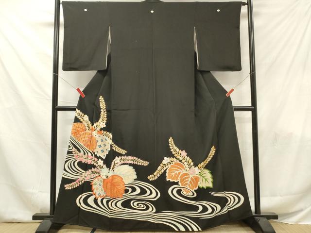 平和屋着物■豪華黒留袖 駒刺繍 草花文 金彩 正絹 逸品 DABF6060zy