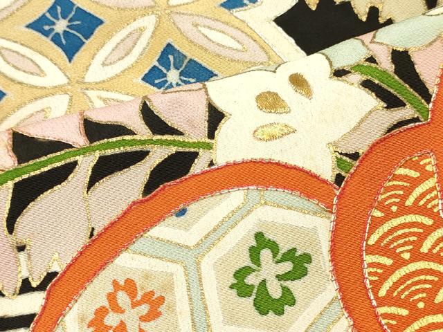 平和屋着物■豪華黒留袖 駒刺繍 草花文 金彩 正絹 逸品 DABF6060zy