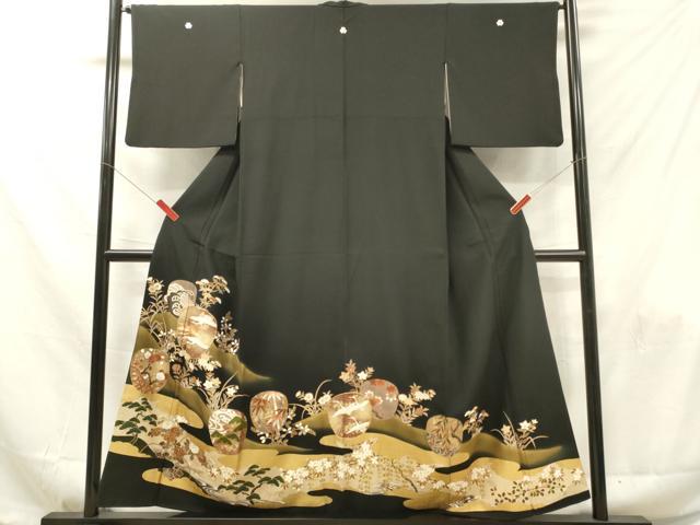 平和屋着物■豪華黒留袖 駒刺繍 飛鶴草花丸文 金彩 正絹 逸品 DABF6061zy