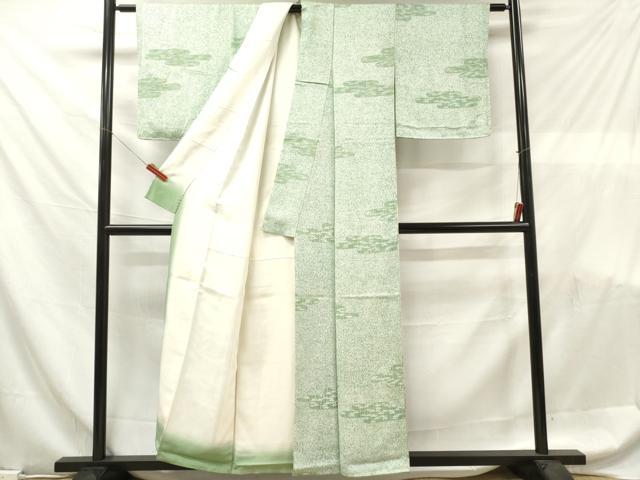 平和屋着物■上質な小紋 たたき染め エ霞笹の葉文 正絹 逸品 DABF6069zy