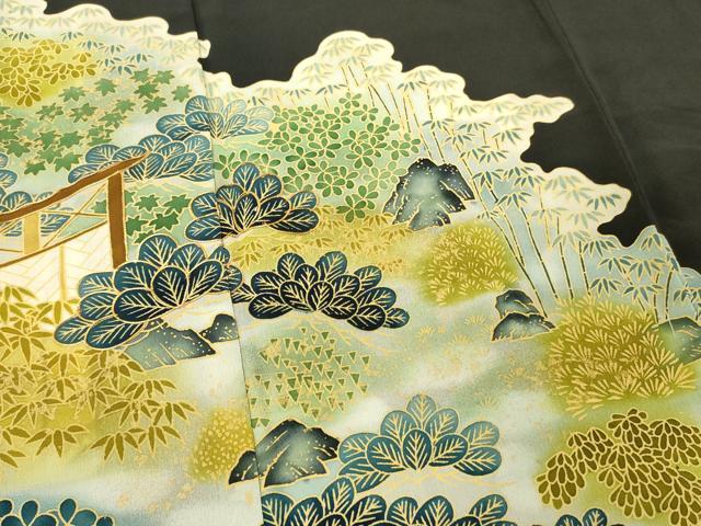 平和屋着物■豪華黒留袖 駒刺繍 草葉文 暈し染め 金彩 正絹 逸品 DABF6072zy