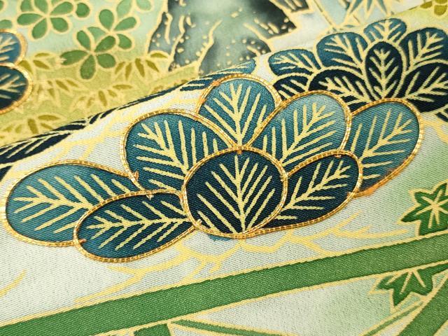 平和屋着物■豪華黒留袖 駒刺繍 草葉文 暈し染め 金彩 正絹 逸品 DABF6072zy