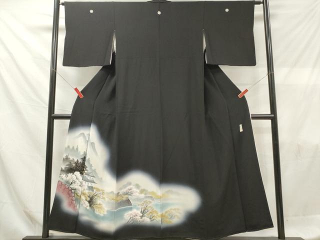 平和屋着物■豪華黒留袖 作家物 手描き 風景文 暈し染め 正絹 逸品 DABF6076zy