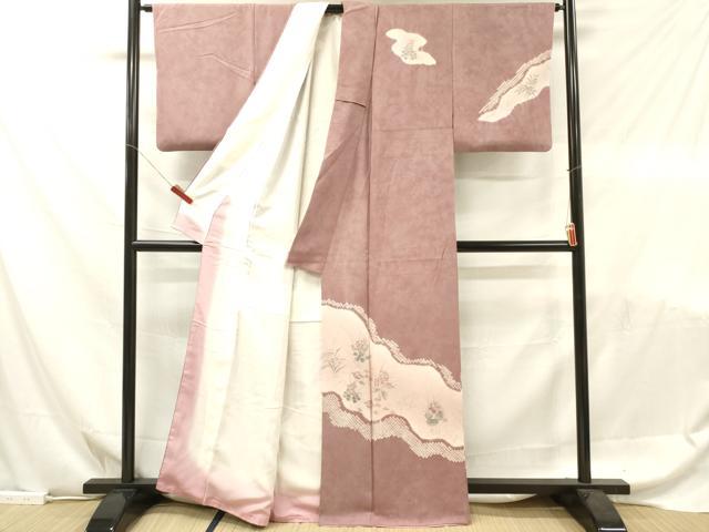 平和屋着物■訪問着 手描き 絞り 草花文 正絹 逸品 DABF6082zy