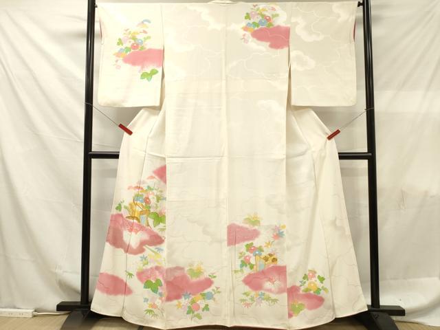 平和屋着物■訪問着 駒刺繍 御所車花文 暈し染め 金銀彩 正絹 逸品 DABF6087zy
