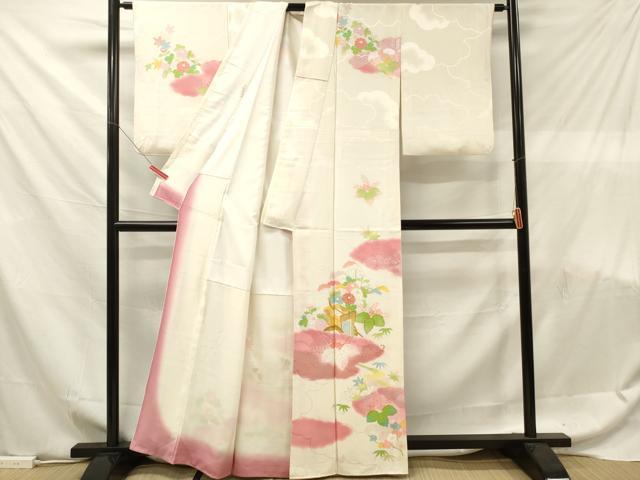 平和屋着物■訪問着 駒刺繍 御所車花文 暈し染め 金銀彩 正絹 逸品 DABF6087zy