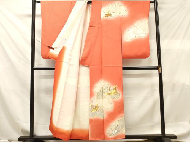 平和屋着物■訪問着 駒刺繍 飛鶴松文 暈し染め 金銀彩 正絹 逸品 DABF6091zy