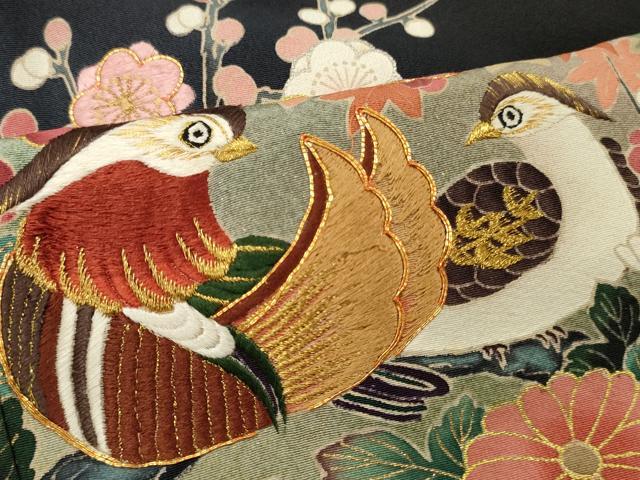 平和屋着物■豪華黒留袖 作家物 駒刺繍 鴛鴦草花 暈し染め 金銀彩 正絹 逸品 DABF6093zy