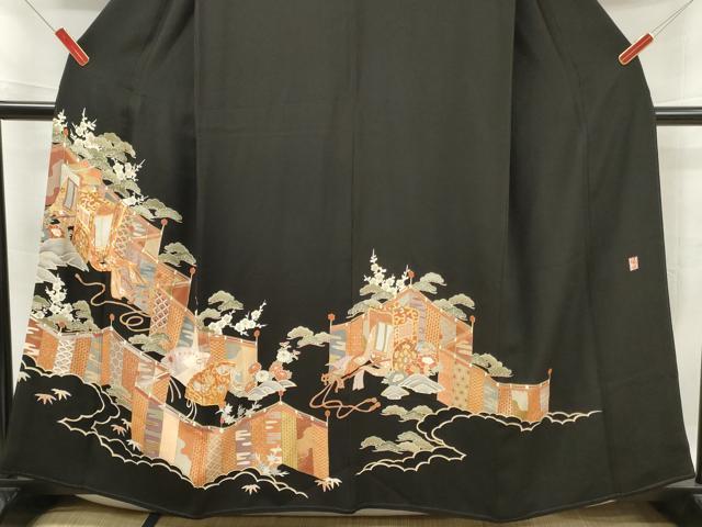 平和屋着物■豪華黒留袖 作家物 駒刺繍 御所車几帳文 松竹梅 金彩 正絹 逸品 DABF6094zy