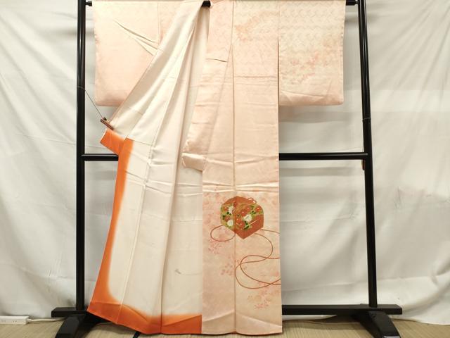 平和屋着物■訪問着 駒刺繍 文箱草花文 暈し染め 金彩 正絹 逸品 DABF6099zy