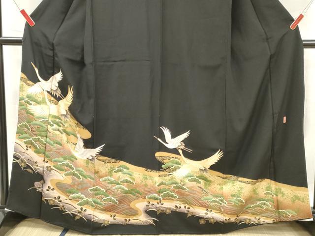 平和屋着物■豪華黒留袖 萬寿染 駒刺繍 飛鶴花松文 金彩 正絹 逸品 DABF6103zy