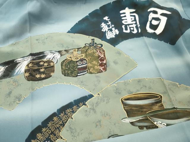 平和屋着物■男性 長襦袢 無双仕立て 地紙陶器文 暈し染め 金彩 正絹 逸品 DABF6138zy