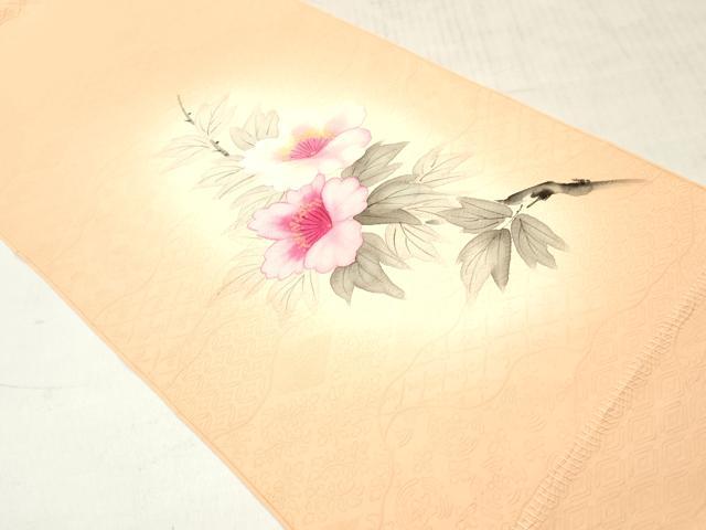 平和屋着物▼付下げ 解き反物 着尺 手描き 枝花文 暈し染め 八掛付き 逸品 DABF6377zy