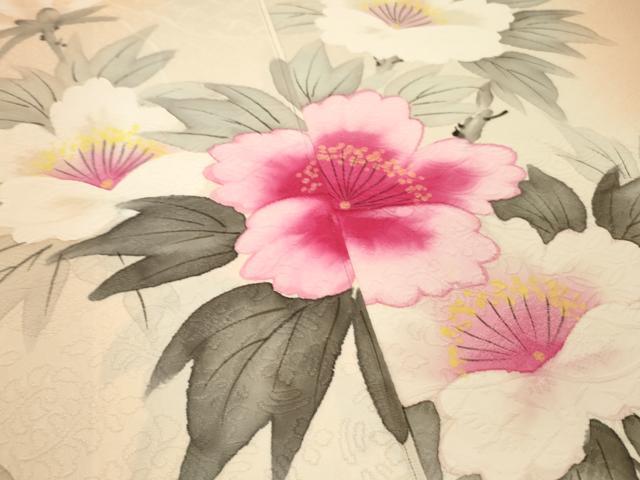 平和屋着物▼付下げ 解き反物 着尺 手描き 枝花文 暈し染め 八掛付き 逸品 DABF6377zy