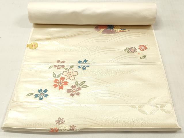 平和屋着物▼西陣 名古屋帯 帯反物 鴛鴦花文 金糸 証紙付き 逸品 未使用 DABF6426zy