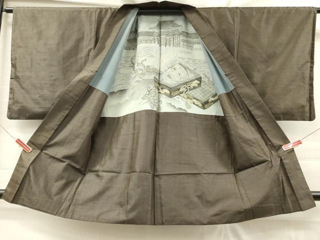平和屋着物■男性 紬 アンサンブル 80亀甲 長羽織 正絹 逸品 DABF6467zy
