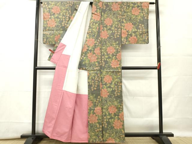 平和屋着物■上質な紬 草花文 正絹 逸品 DABF6484zy