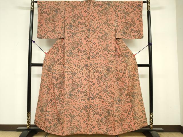 平和屋着物■上質な小紋 草木染 草花文 正絹 逸品 DABF6503zy