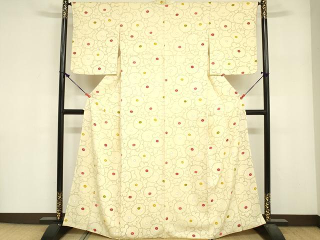平和屋着物■上質な小紋 絞り 光琳菊 正絹 逸品 DABF6508zy