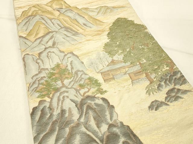 平和屋着物◎六通柄袋帯 遠山風景文 金糸 正絹 逸品 DABF6525qp