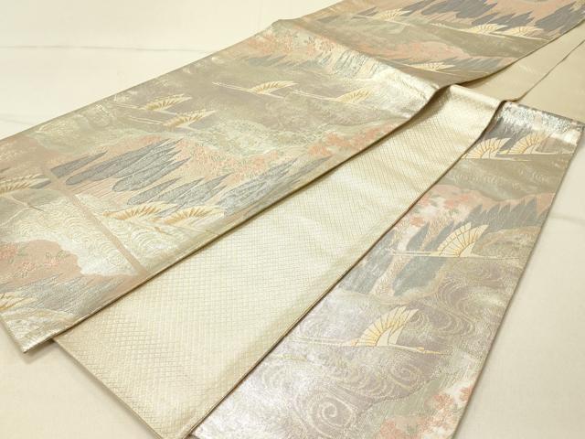 平和屋着物◎佐賀錦 六通柄袋帯 飛鶴風景文 金銀糸 正絹 逸品 DABF6541qp
