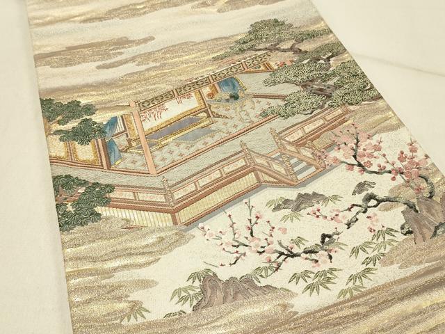 平和屋着物◎六通柄袋帯 白楽天名吟 在地願爲連理枝 金糸 正絹 逸品 DABF6562qp