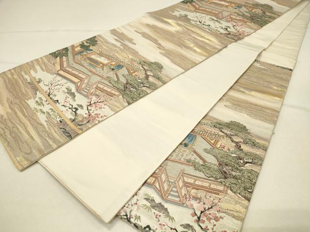 平和屋着物◎六通柄袋帯 白楽天名吟 在地願爲連理枝 金糸 正絹 逸品 DABF6562qp