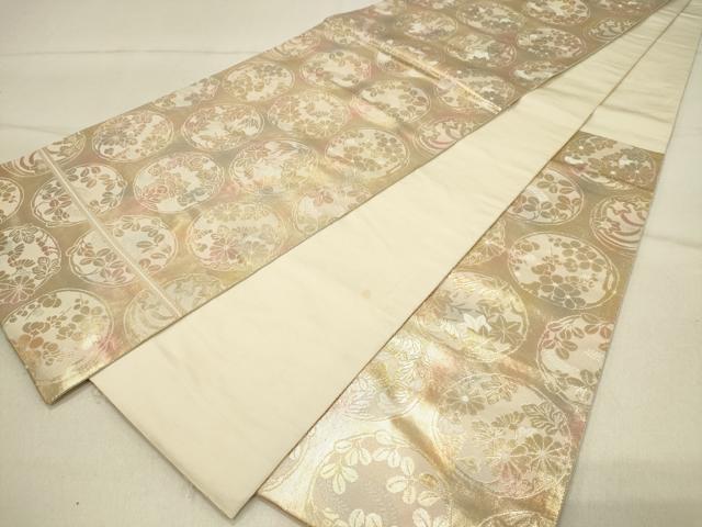 平和屋着物◎西陣 服部織物謹製 六通柄袋帯 こはく錦 草花丸文 金糸 引箔 正絹 逸品 DABF6567qp